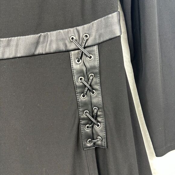Lauren Ralph Lauren Midi Dress Size 12 Black Leather Trim Goth Viking Ren Faire - Picture 5 of 13